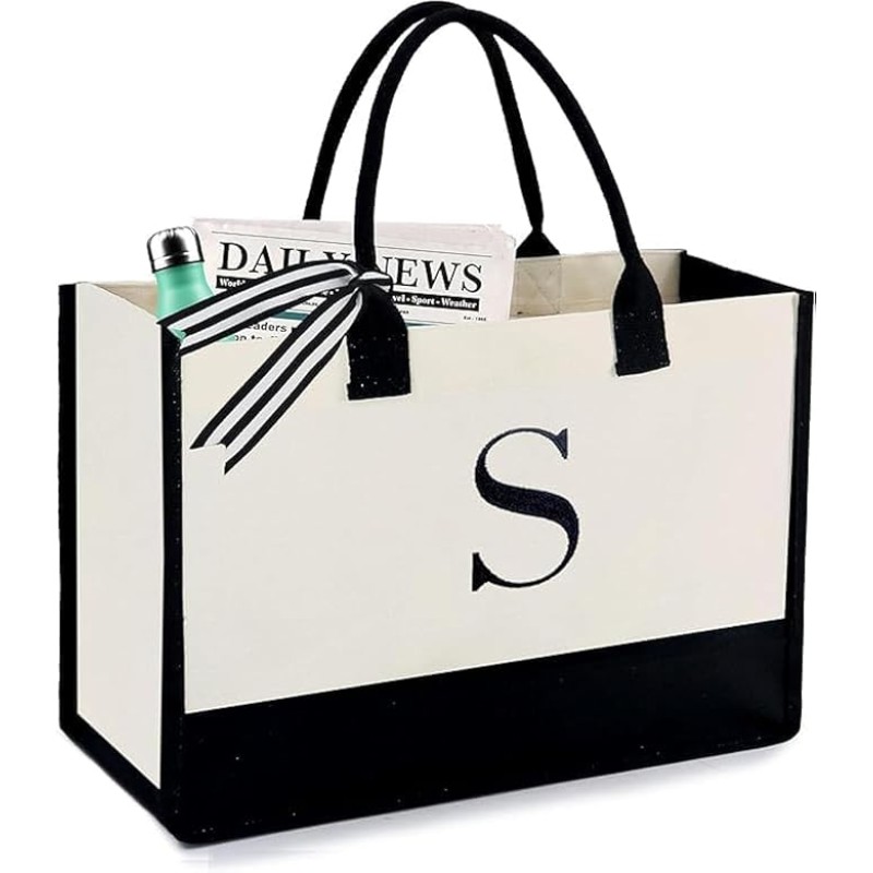 Initial Canvas Tote Bag, Beach Bag,grocery shopping bag, Monogrammed Gifts Bag for Wedding,Birthday, Mother's Day, Present for Women, Mom, Bridesmaids,Teachers Initial Canvas Tote Bag, Beach Bag,grocery shopping bag, Monogrammed Gifts Bag for Wedding,Birthday, Mother's Day, Present for Women, Mom, Bridesmaids,Teachers