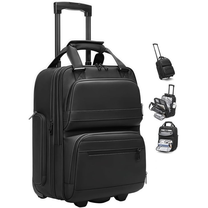 Skycare Carry On Rolling Laptop Backpack Underseat Multi-functional, 18 inch Lightweight Overnight Suitcase with Smooth Wheels for Travel Business (Black) Skycare Carry On Rolling Laptop Backpack Underseat Multi-functional, 18 inch Lightweight Overnight Suitcase with Smooth Wheels for Travel Business (Black)