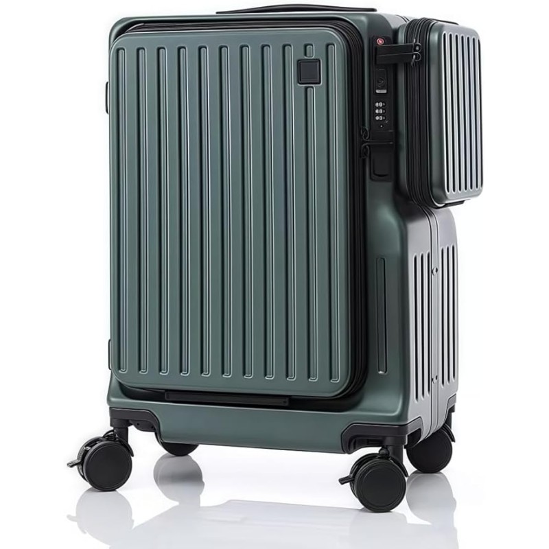 Skycare Carry On Luggage - Airline Lightweight Hardside Spinner Suitcase, USB Charging, Front Pocket, and Cup Holder (Green) Skycare Carry On Luggage - Airline Lightweight Hardside Spinner Suitcase, USB Charging, Front Pocket, and Cup Holder (Green)