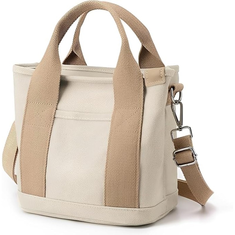Canvas Tote Lunch Bag for Women,Small Tote Bag with Zipper Canvas Crossbody lunch Bag Everything Tote Bag with Compartment (Beige) Canvas Tote Lunch Bag for Women,Small Tote Bag with Zipper Canvas Crossbody lunch Bag Everything Tote Bag with Compartment (Beige)