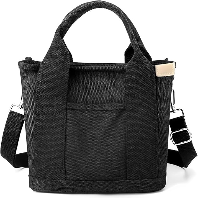 Skycare Canvas Tote Lunch Bag for Women,Small Tote Bag with Zipper Canvas Crossbody lunch Bag Everything Tote Bag with Compartment (Black) Skycare Canvas Tote Lunch Bag for Women,Small Tote Bag with Zipper Canvas Crossbody lunch Bag Everything Tote Bag with Compartment (Black)